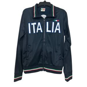 Y2K Italy Track Jacket Zip Up Italia Soccer Euro Streetwear Striped Trim Medium